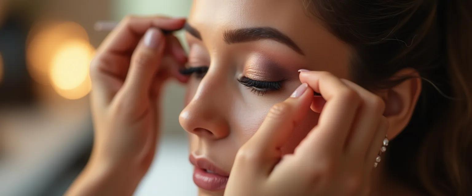 A variety of colorful makeup products arranged creatively