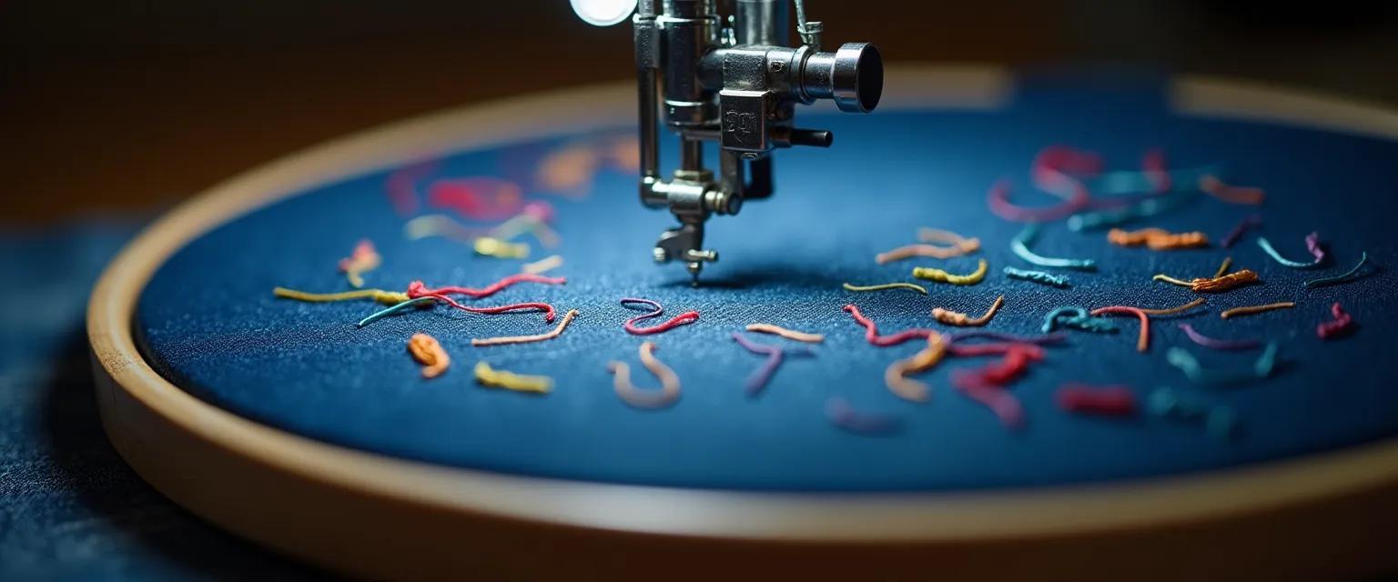 Close-up of a logo stitched on fabric.